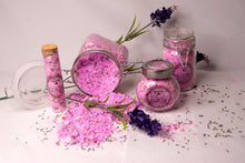 Load image into Gallery viewer, Our bath minerals and salts are shipped in a maylar type bag in order to reduce shipping cost. If you prefer it shipped in a glass container as shown please indicate and we will package as requested. Note that a $2. fee for the glass container will apply